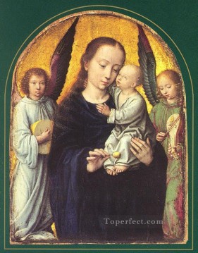  Angels Oil Painting - Mary and Child with two Angels Making Music Gerard David